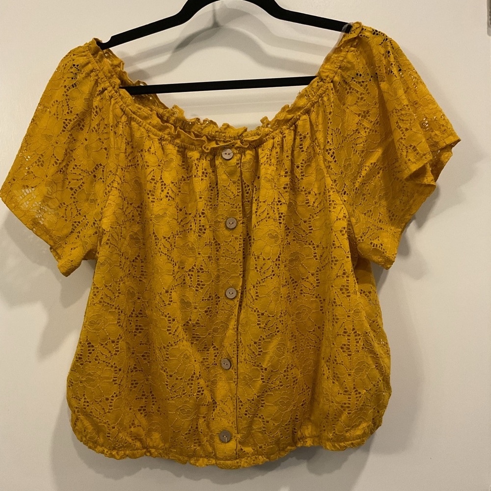 Yellow Lace Button-Front Women's Top